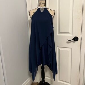 Elegant Navy Blue Halter Dress